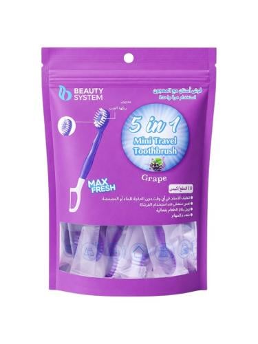 Beauty System Grape-Flavored Toothbrush, Toothpaste & Dental Floss Set, 10 Pieces