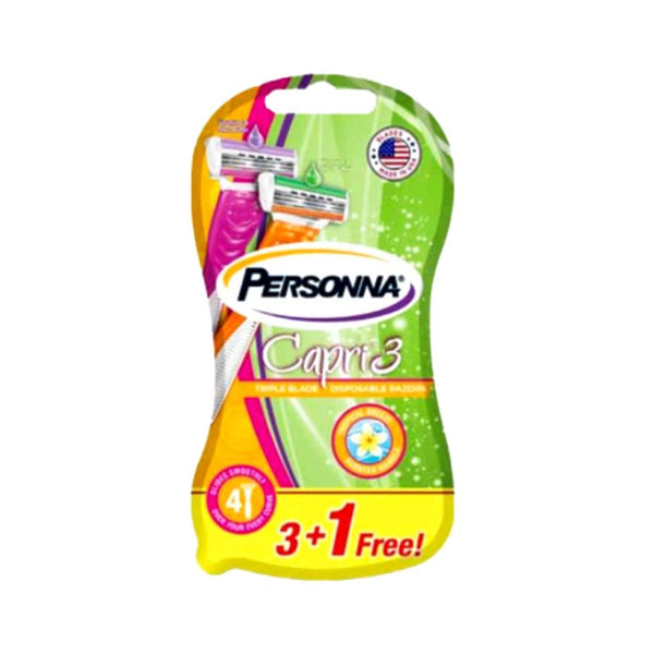 Personna Capri 3 Women's Razor Blades, 3-Blade Moisturizing Strip, Vitamin E & Shea Butter, 4 Pieces