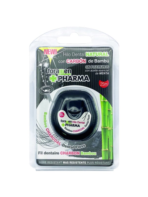 Foramen Pharma Dental Floss Natural Bamboo Fiber Activated Charcoal 25 m
