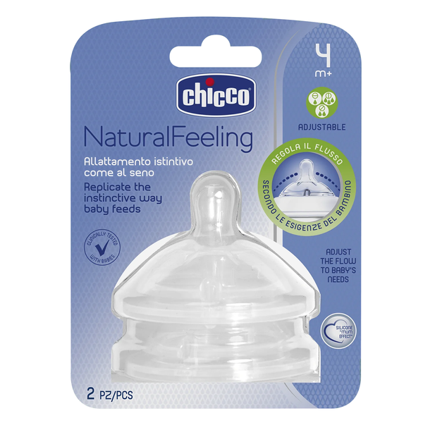 Chicco NaturalFeeling Silicone Baby Bottle Teats, Soft Flexible, 2 Pieces