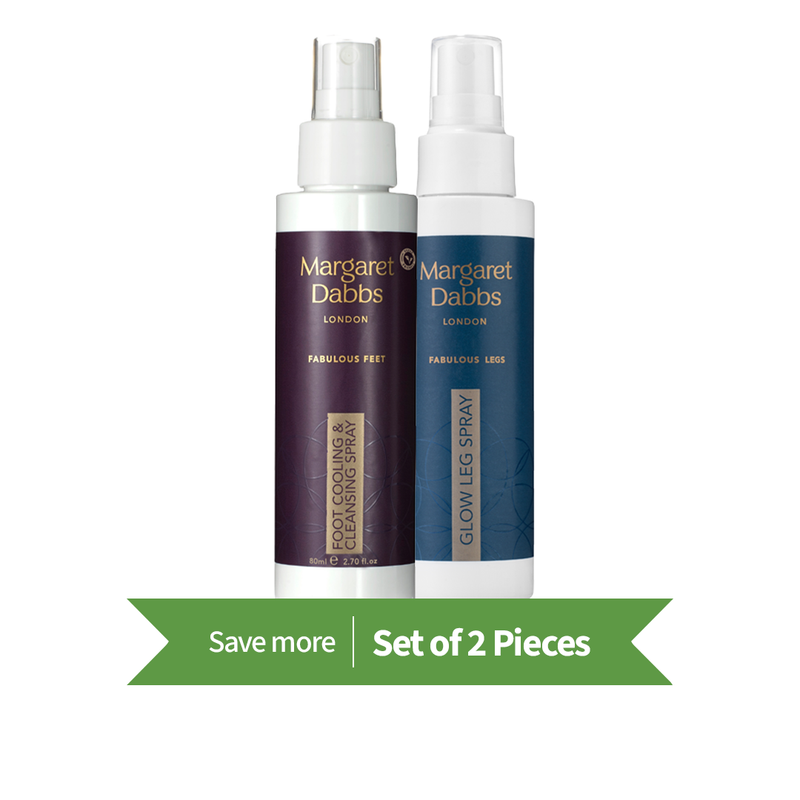 Margaret Dabbs London Foot Cooling Cleansing Spray and Refining Glow Leg Spray Bundle, 80 ml + 100 ml