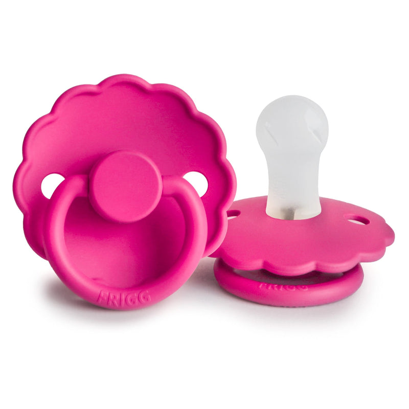 FRIGG Daisy Silicone Baby Pacifier SilkySoft Nipple Fuchsia 6-18 Months 1-Pack
