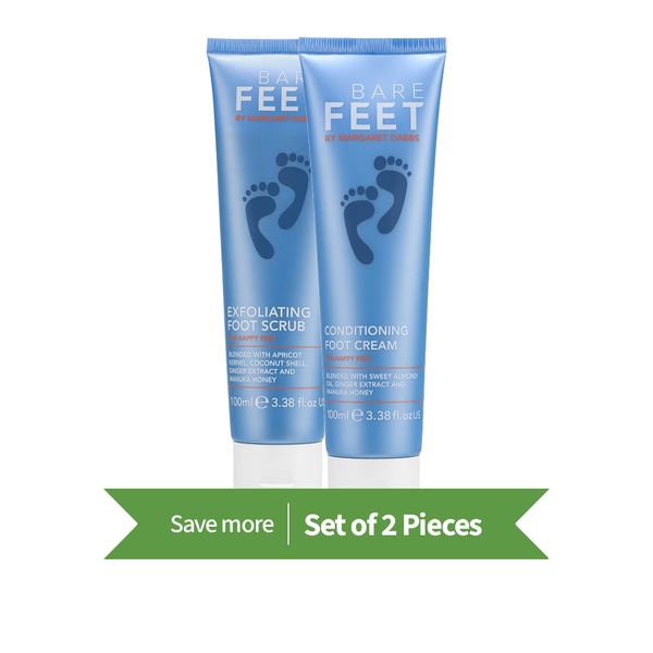 Bare Feet Foot Care Bundle with Exfoliating Scrub and Conditioning Cream, Green Tea & Zesty Lime, 2 x 100 ml