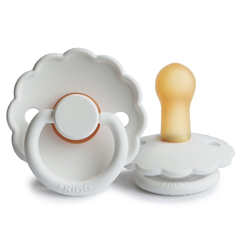 FRIGG Daisy Latex Baby Pacifier Natural Rubber Nipple Bright White 6-18 Months 1-Pack