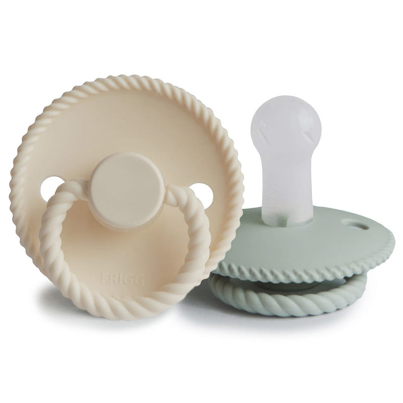 FRIGG Rope Baby Pacifier Silicone 6-18 Months Cream/Sage 2-Pack