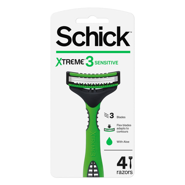 Schick XTREME3 Sensitive Disposable Razors, 3 Blades, Aloe & Vitamin E, 4 Pieces