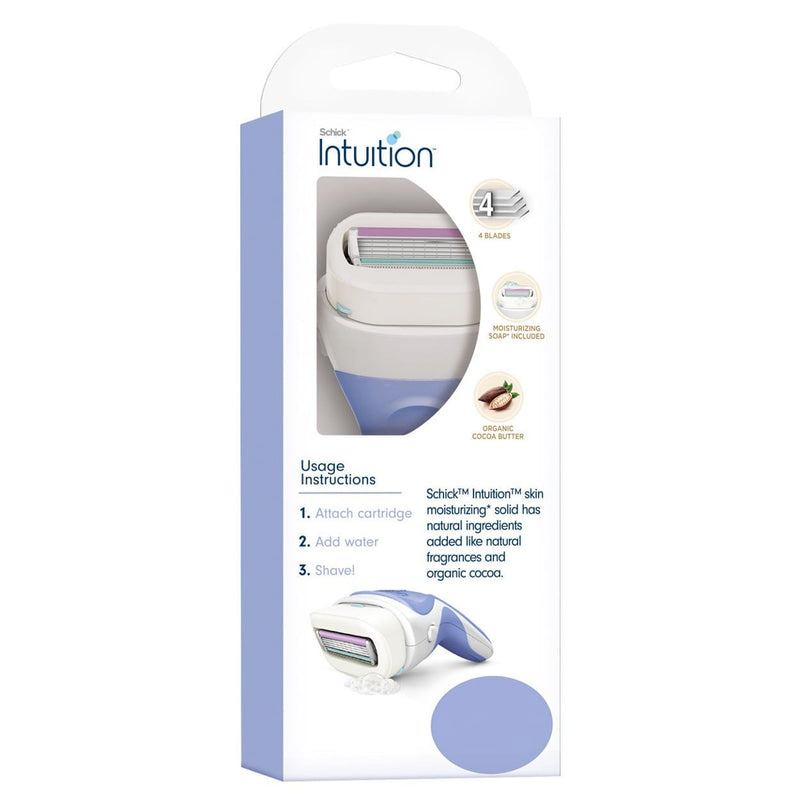 Schick Intuition Pure Nourishment Women's Razor Kit, Cocoa Butter Moisturizing Strip, 1 Razor + 2 Cartridges