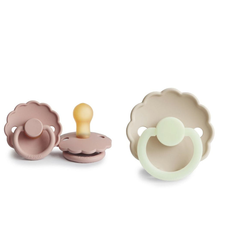 FRIGG Butterfly Daisy Latex Baby Pacifier Anatomical Silicone Nipple Cream Blush 2-Pack 0-6 Months