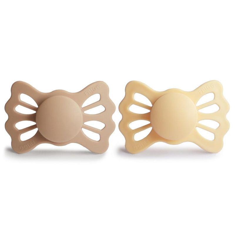 FRIGG Lucky Symmetrical Silicone Pacifiers, Pale Daffodil/Satin, 2-Pack, 6-18 Months