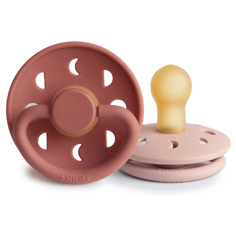 FRIGG Moon Phase Latex Baby Pacifier Natural Rubber 0-6 Months 2 Pack Blush/Powder Blush