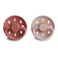 FRIGG Moon Phase Latex Baby Pacifier Natural Rubber 0-6 Months 2 Pack Blush/Powder Blush