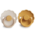 FRIGG Daisy Silicone Baby Pacifier 2-Pack Chamomile/Honey Gold 0-6 Months