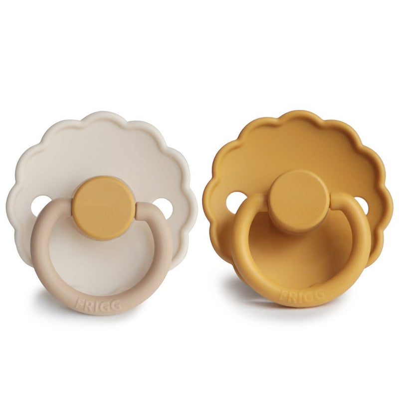 FRIGG Daisy Silicone Baby Pacifier 2-Pack Chamomile/Honey Gold 0-6 Months