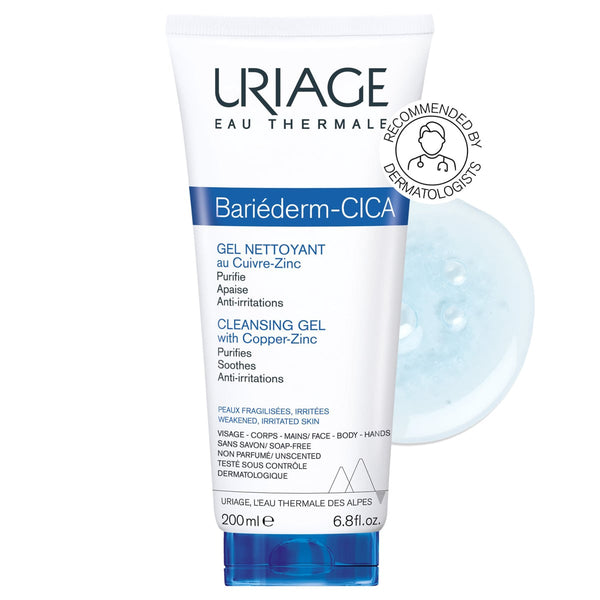 Uriage Bariederm-Cica Cleansing Gel Soothing Purifying Formula with Copper and Zinc Gluconate