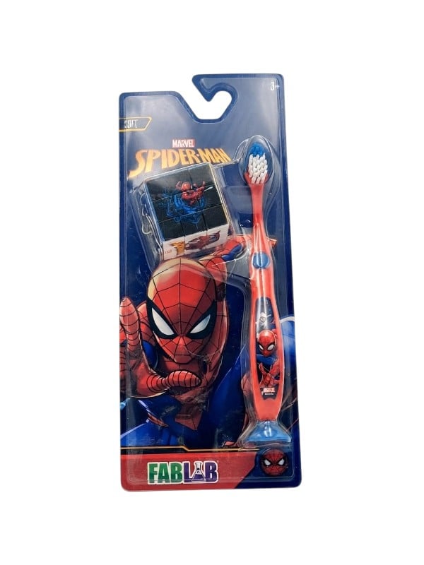 Fab Lab Children's Toothbrush with Spider-Man Rubik's Cube, Soft Bristles, Assorted Colors