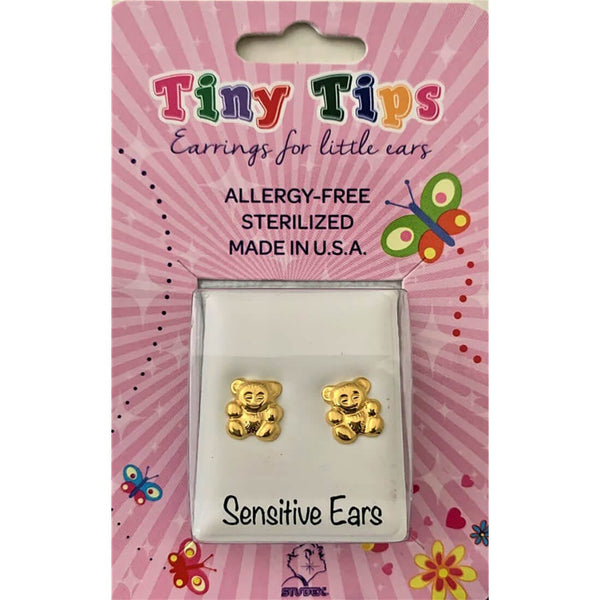 Tiny Tips TT-640 Gold-Plated Teddy Bear Earrings, Stainless Steel