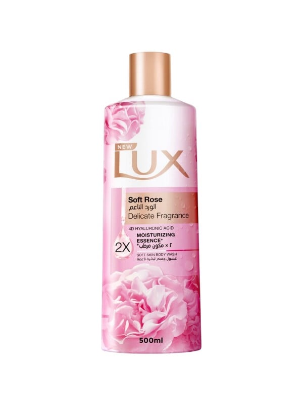 Lux Soft Rose Moisturizing Body Wash Creamy Texture French Rose Extracts Hyaluronic Acid 500ml