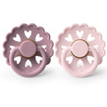 FRIGG Fairytale Latex Pacifiers Scalloped Heart Shield 0-6 Months Twilight Mauve/Lilac 2 Pack