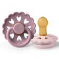 FRIGG Fairytale Latex Pacifiers Scalloped Heart Shield 0-6 Months Twilight Mauve/Lilac 2 Pack