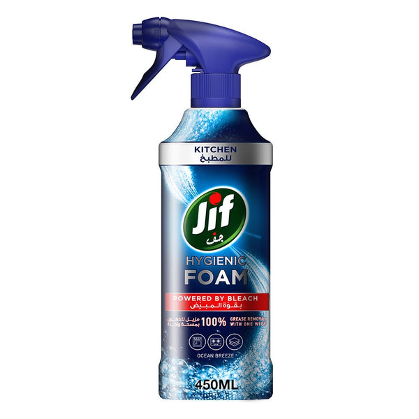 Jif Hygienic Kitchen Foam Spray, Fast-Acting Cleaning Foam, Ocean Breeze, 450 ml