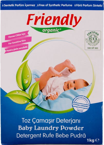 Friendly Organic Baby Laundry Detergent Powder Plant-Based Formula Sensitive Skin 1 kg