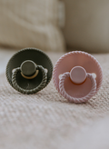 FRIGG Rope Silicone Pacifier SilkySoft Nipple Twilight Mauve/Blush 2 Pack 0-6 Months