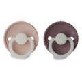 FRIGG Rope Silicone Pacifier SilkySoft Nipple Twilight Mauve/Blush 2 Pack 0-6 Months