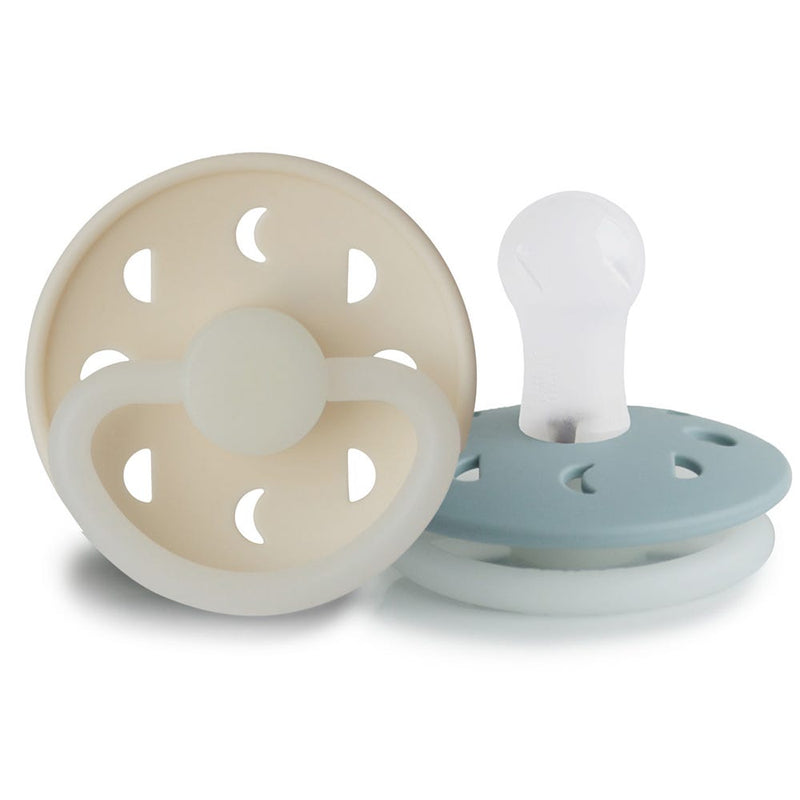 FRIGG Moon Phase Silicone Pacifiers Natural Rubber 6-18 Months 2 Pack Stone Blue/Cream