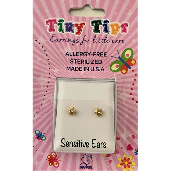 Tiny Tips 4mm Starlite Apr Crystal Gold-Plated Surgical Steel Earrings