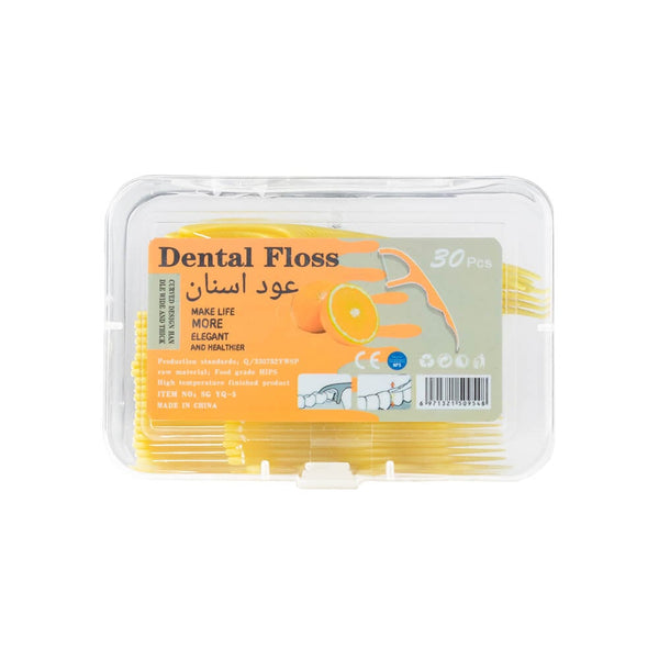 Dental Floss Orange-Flavored Toothpicks, Dual-Action Flossers, 30 Sticks