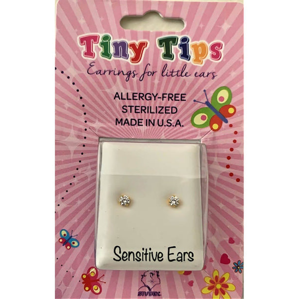Tiny Tips Tt-741 Gp Tiff 3mm Cubic Zirconia Gold-Plated Children's Earrings