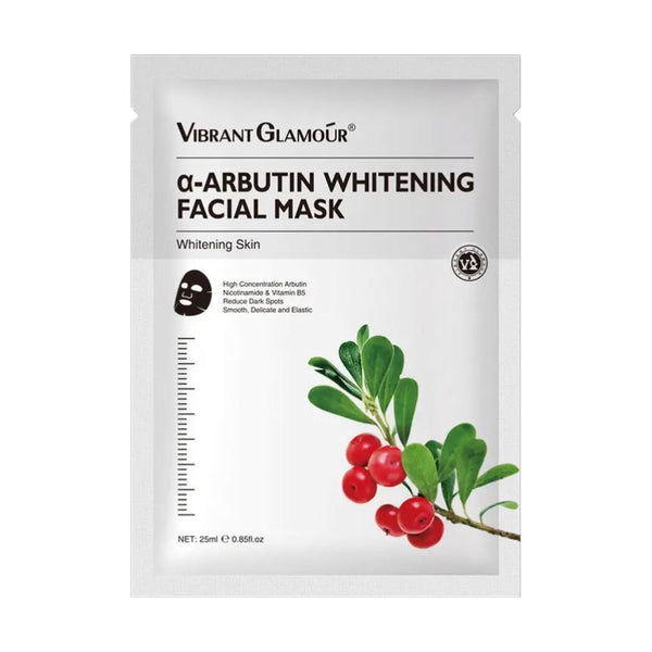 Vibrant Glamour Alpha Arbutin Brightening Sheet Mask Set, Hydrating, 5 Pieces, 25 ml Each