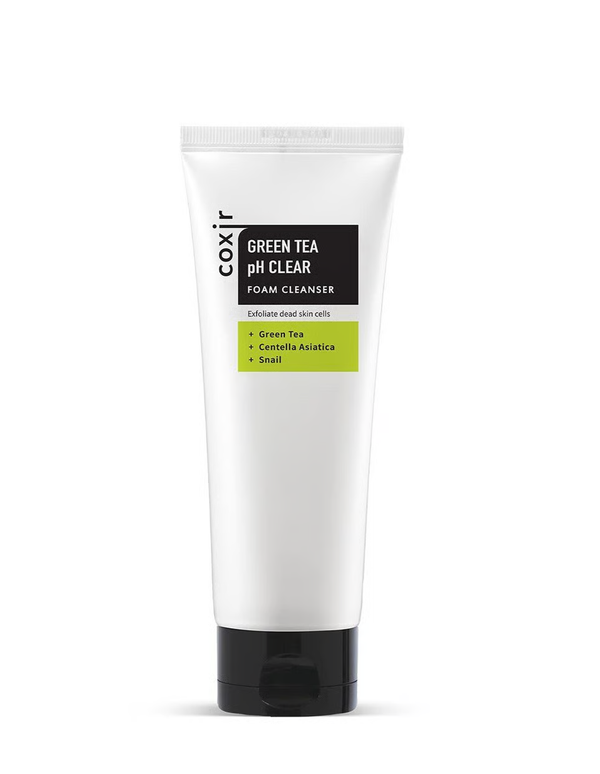 Coxir Green Tea PH Clear Foaming Cleanser, Green Tea and Snail Collagen, 150 ml