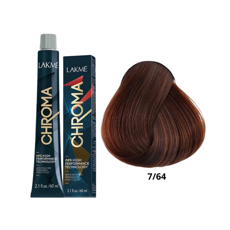 Lakme Permanent Hair Color Copper Brown Blonde 7.64 Ammonia-Free 60ml