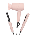 Labelle Mini Pink Hair Styling Tool Set, Hair Dryer Straightener Curler, Travel Pouch