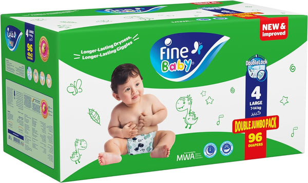 Fine Baby Size 4 Disposable Diapers Leak Protection 96 Count