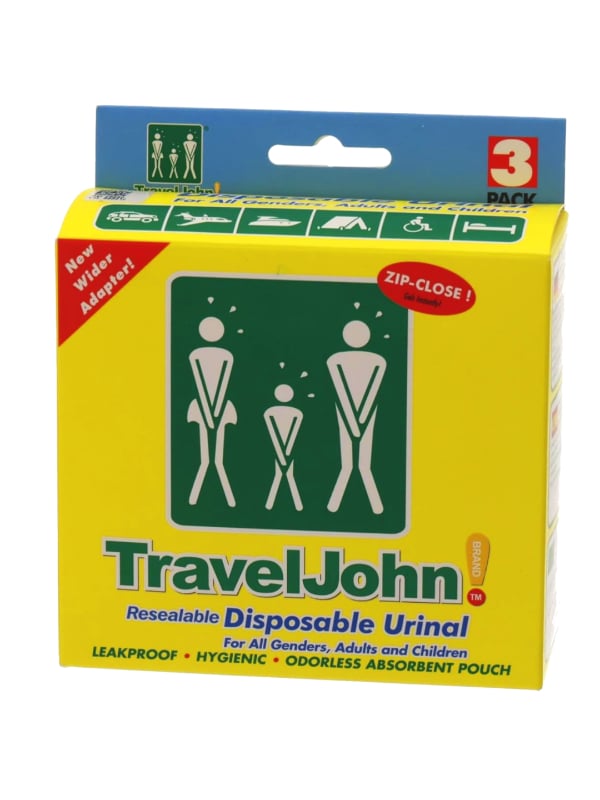 Travel John Disposable Urine Bags for Adults and Children, 800 ml, 3 Pack with Wet Wipes