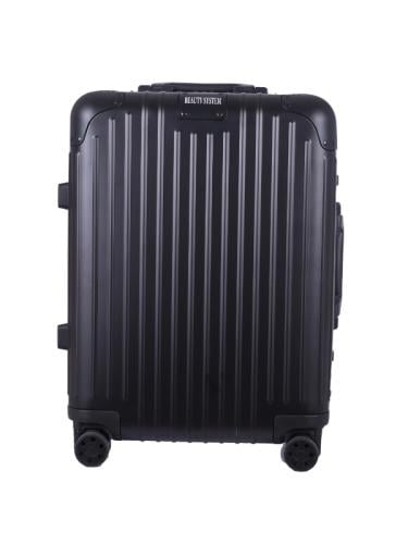 Salon System Striped Wheeled Luggage Hard Shell Spinner Black Cabin Size