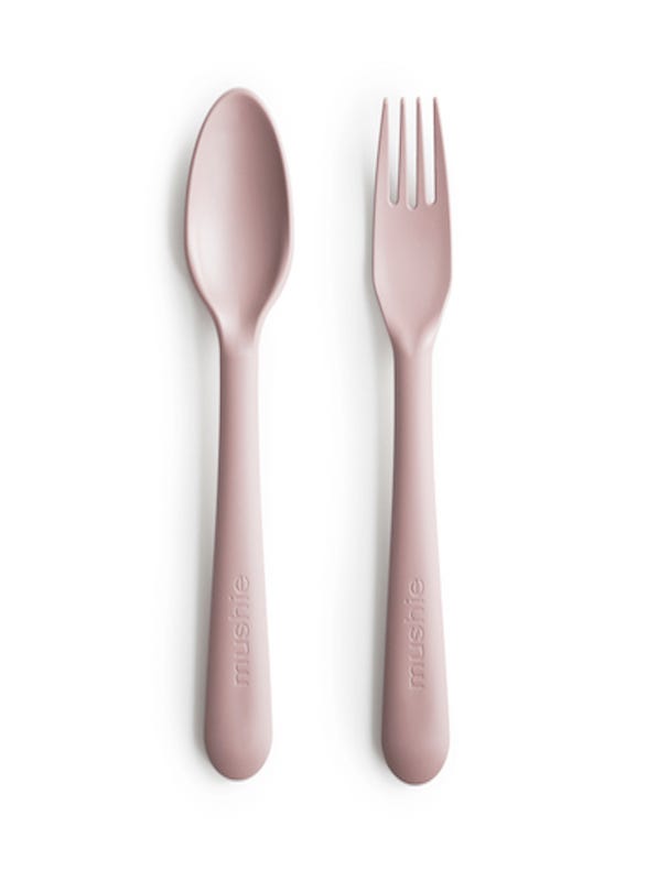 Mushie Fork & Spoon Set Blush BPA-Free Polypropylene Toddler Utensils