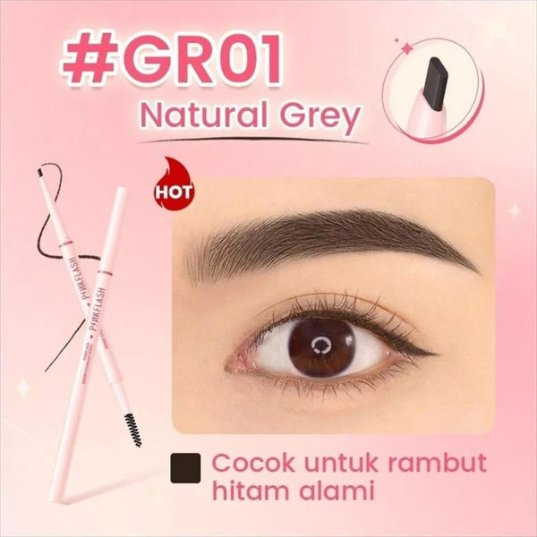 Pink Flash Eyebrow Pencil Slanted Tip Built-In Brush GR01 Natural Gray