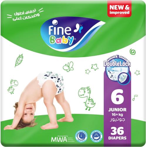 FINE BABY Size 6 Jumbo Pack Disposable Baby Diapers, 36 Pack, 15-25 kg