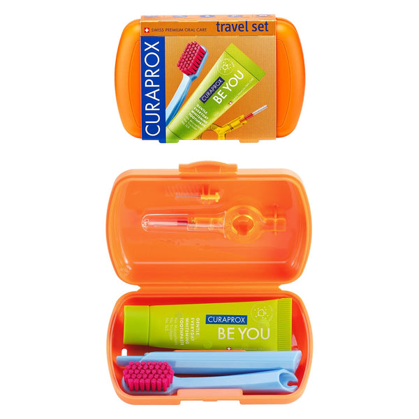 Curaprox Travel Set Orange Travel Box with Toothbrush and Interdental Brushes