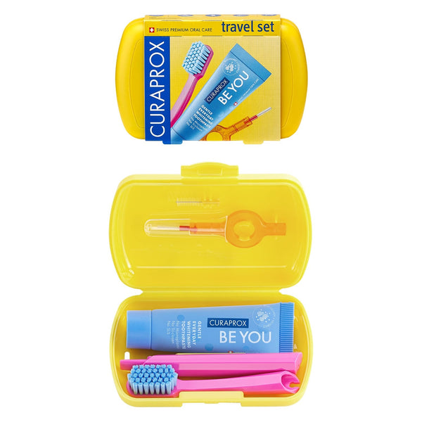 Curaprox Travel Set Yellow Travel Box Toothbrush Toothpaste Interdental Brushes