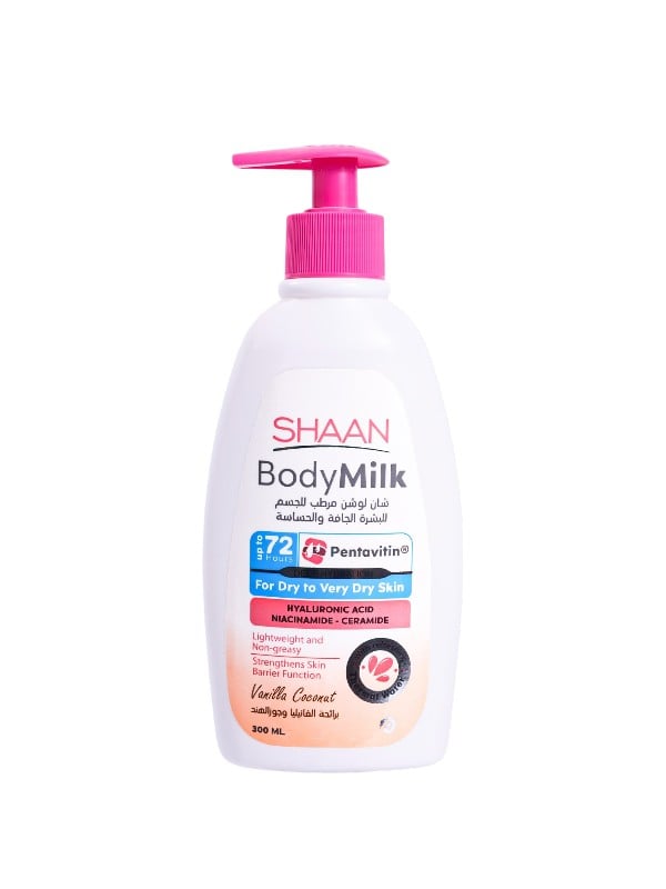 SHAAN Vanilla & Coconut Moisturizing Body Milk, Hyaluronic Acid, Niacinamide & Ceramides, 300ml