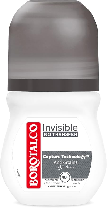 Borotalco Deo Invisible Roll-On Deodorant Alcohol-Free Sweat-Absorbing 50ml