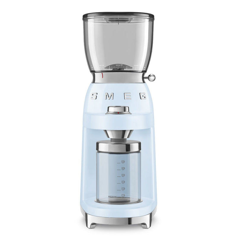 Smeg 50's Retro Style Coffee Grinder Conical Stainless Steel Burrs Pastel Blue CGF11PBUK