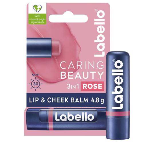Labello Caring Beauty 3 in 1 Rose Lip and Cheek Balm SPF 30 4.8g