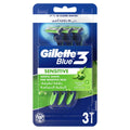 Gillette Blue3 Sensitive Disposable Razors Pivoting Head Soft Ultragrip Handle 3 Pieces