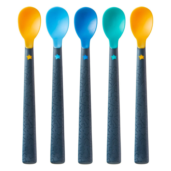 Tommee Tippee Feeding Spoons, Soft-Tip Weaning Spoons, Long Non-Slip Handles, 5 Pack