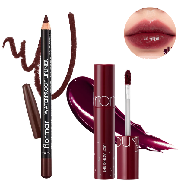 Rom&nd Bloom Cook Tint and Flormar Lip Liner Duo, Glossy Cherry Shade 17 and 244